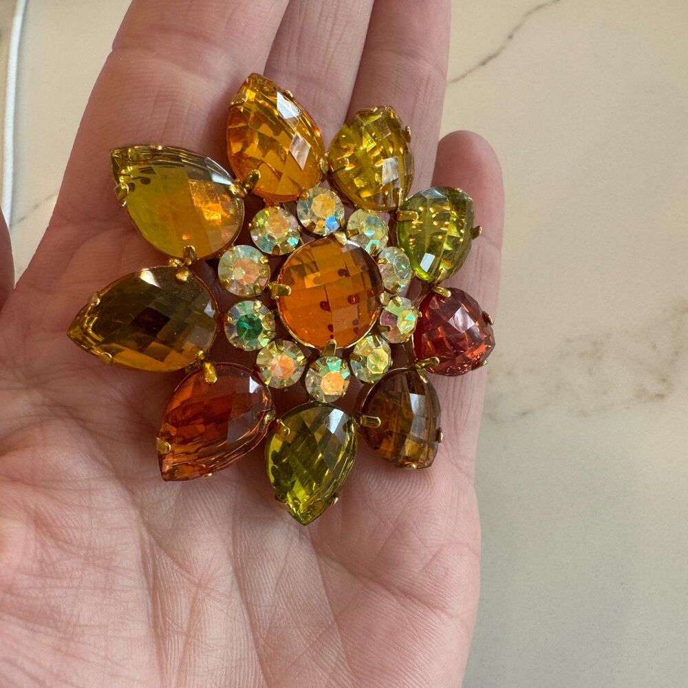 Joan Rivers Collection Autumn Sunburst Brooch Flower Pin Brooch - Vintage Signed - Picture 5 of 8